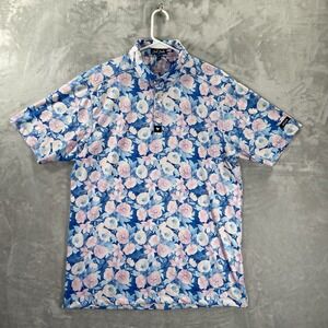 Bad Birdie Shirt men's Large Golf Polo Floral Coachella Watercolor Pattern AOP